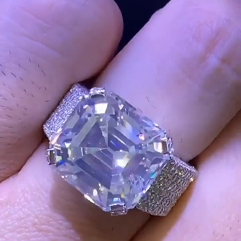 7ct Asscher Cut White Sapphire Full Pave Set Handmade Ring