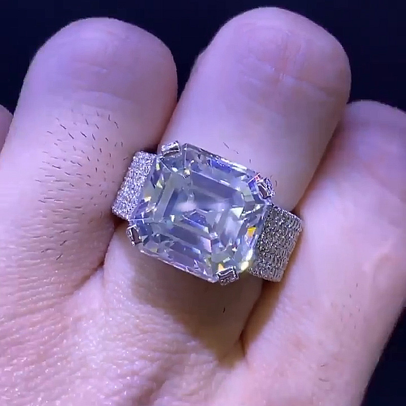 7ct Asscher Cut White Sapphire Full Pave Set Handmade Ring