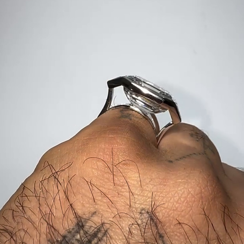 15ctw Asscher Cut With Trapezoid Side Stones Three-Stone Bezel Set Handmade Men's Ring