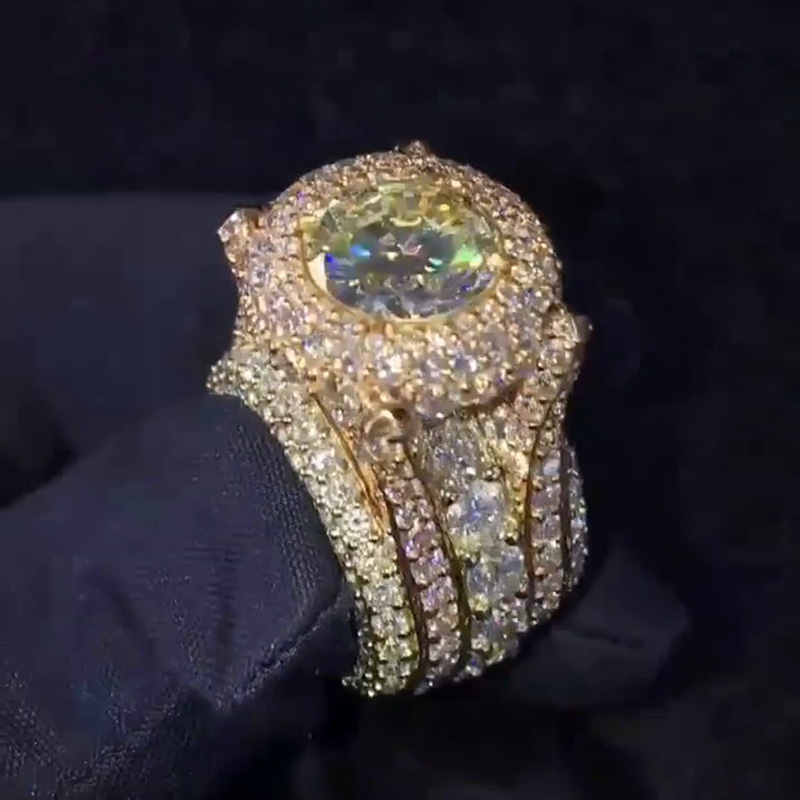 4ct Round Cut White Sapphire Halo Pave Set Handmade Two-Tone Luxury Men's Ring