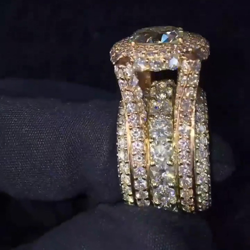 4ct Round Cut White Sapphire Halo Pave Set Handmade Two-Tone Luxury Men's Ring