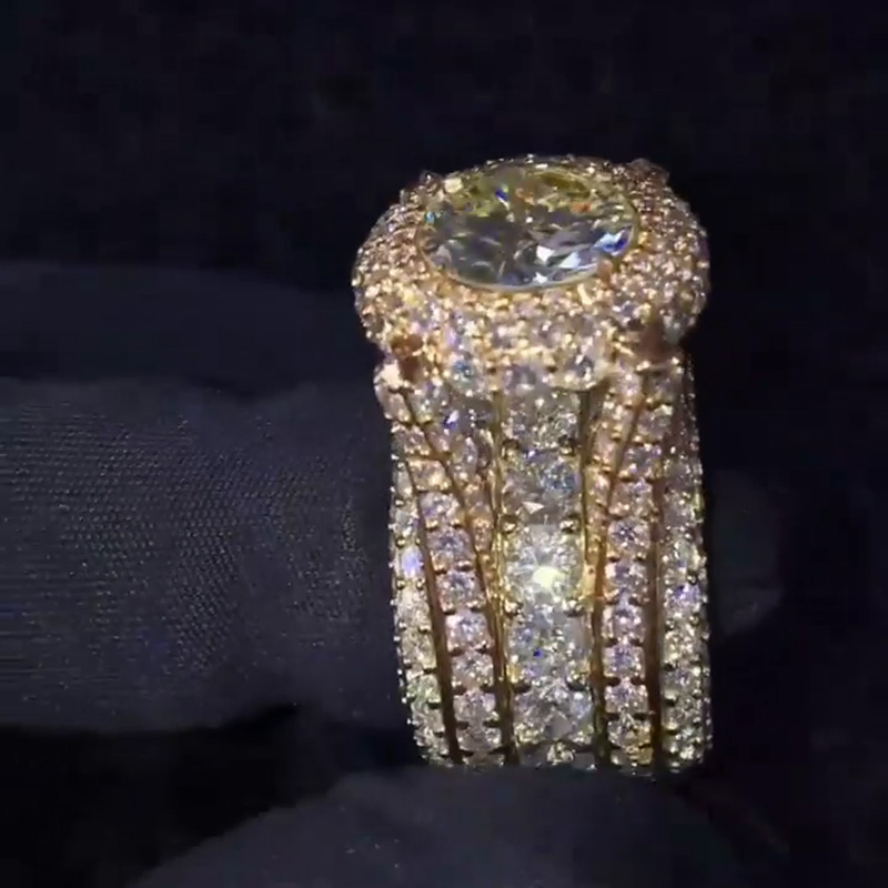 4ct Round Cut White Sapphire Halo Pave Set Handmade Two-Tone Luxury Men's Ring