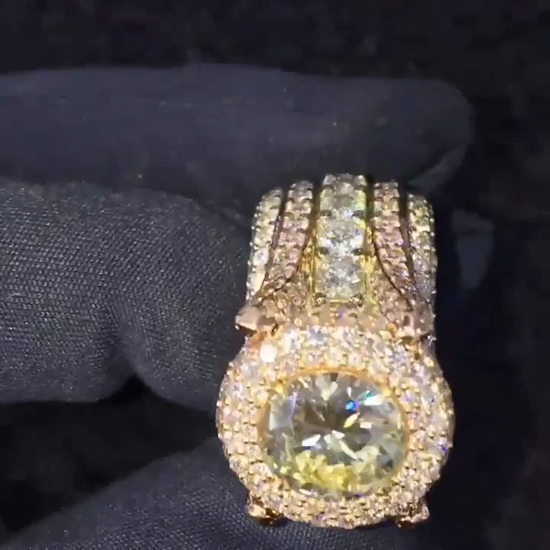 4ct Round Cut White Sapphire Halo Pave Set Handmade Two-Tone Luxury Men's Ring