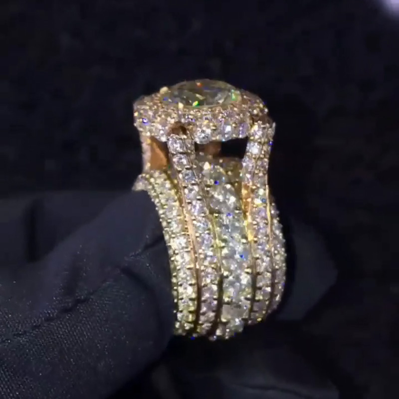 4ct Round Cut White Sapphire Halo Pave Set Handmade Two-Tone Luxury Men's Ring