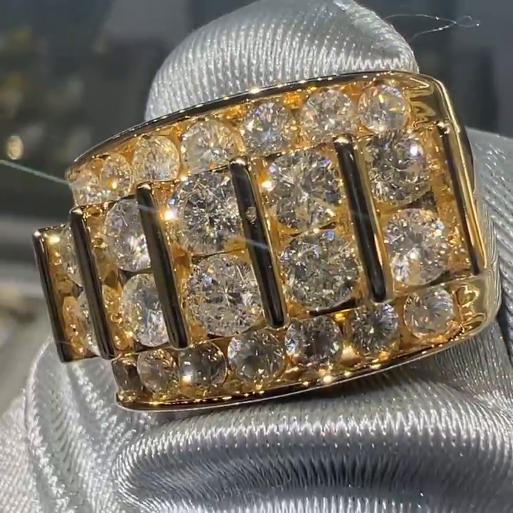 4ctw Round Cut White Sapphire Yellow Gold Handmade Men's Ring