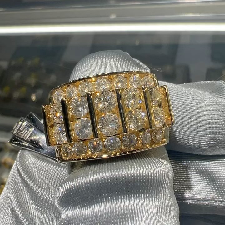 4ctw Round Cut White Sapphire Yellow Gold Handmade Men's Ring