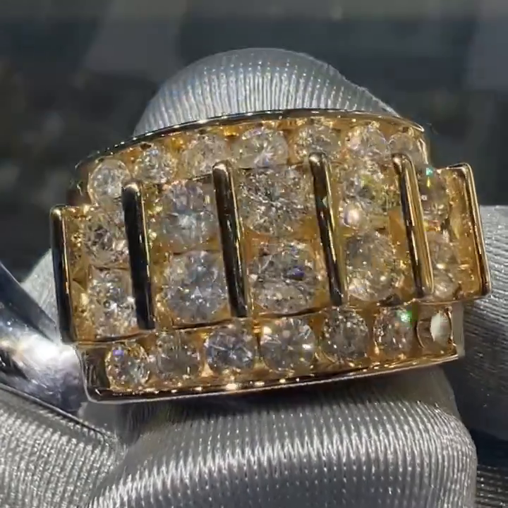 4ctw Round Cut White Sapphire Yellow Gold Handmade Men's Ring