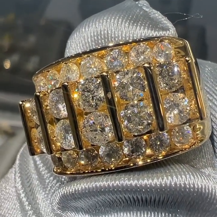 4ctw Round Cut White Sapphire Yellow Gold Handmade Men's Ring