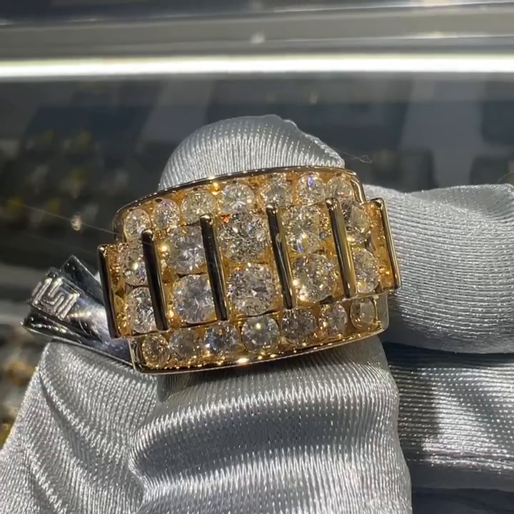 4ctw Round Cut White Sapphire Yellow Gold Handmade Men's Ring