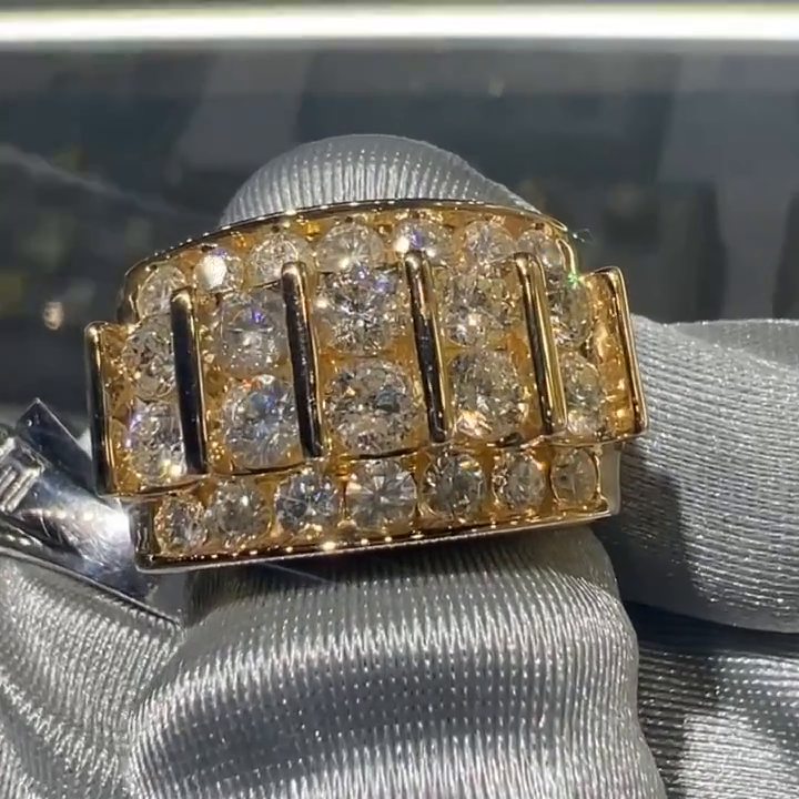 4ctw Round Cut White Sapphire Yellow Gold Handmade Men's Ring