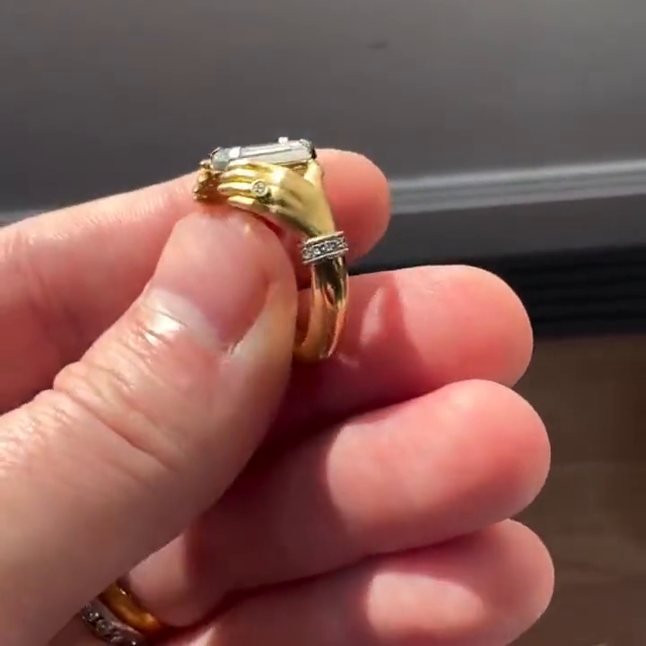 6ct Emerald Cut White Sapphire Bezel Set Adorned Hands Yellow Gold Handmade Vintage Promise Ring