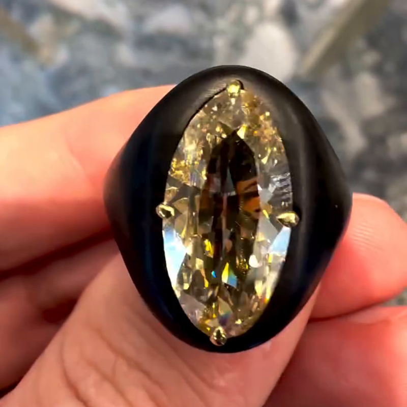 5ct Oval Cut Yellow Sapphire Strong Contrast Yellow Gold Handmade Men's Ring