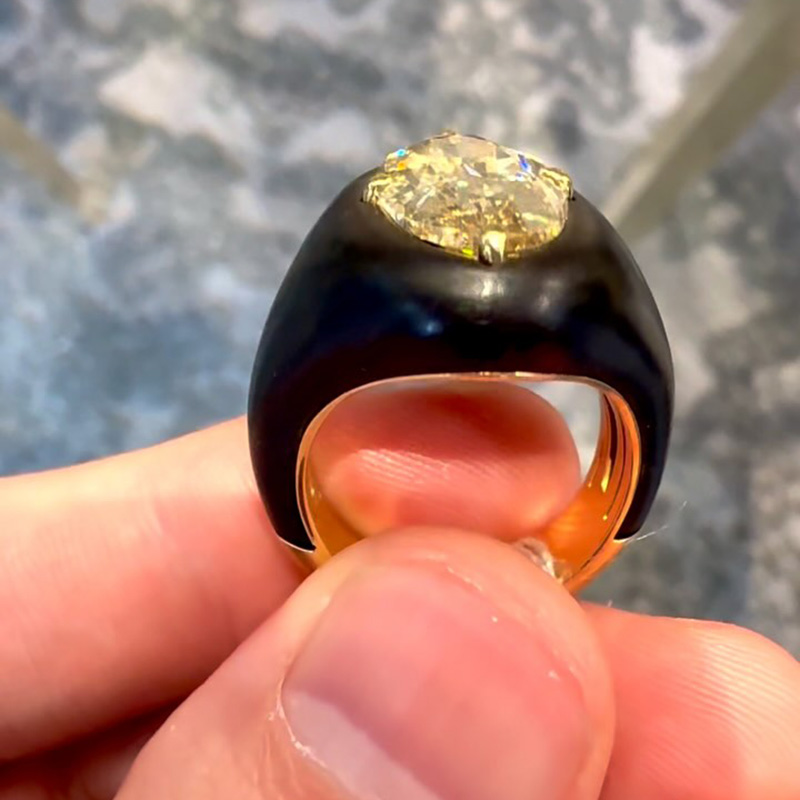 5ct Oval Cut Yellow Sapphire Strong Contrast Yellow Gold Handmade Men's Ring
