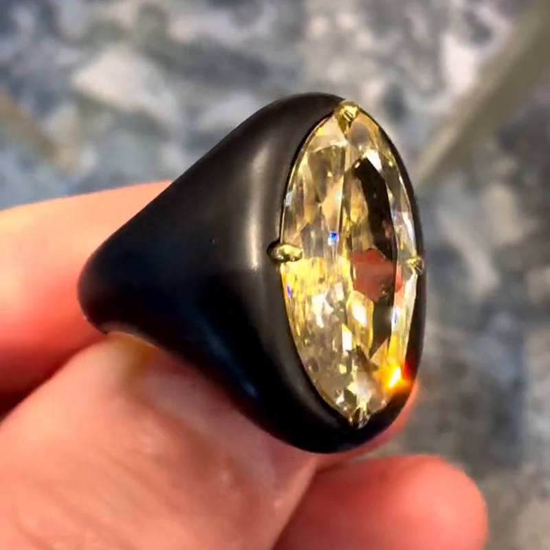 5ct Oval Cut Yellow Sapphire Strong Contrast Yellow Gold Handmade Men's Ring