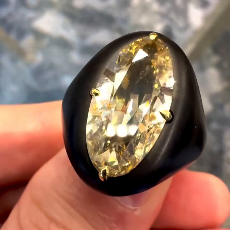 5ct Oval Cut Yellow Sapphire Strong Contrast Yellow Gold Handmade Men's Ring