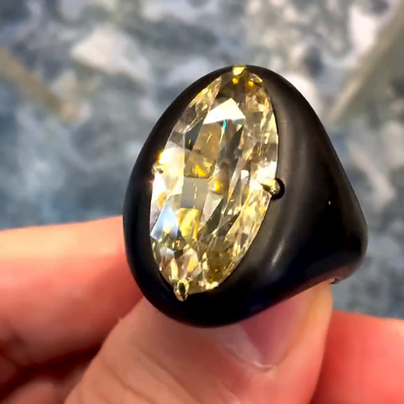 5ct Oval Cut Yellow Sapphire Strong Contrast Yellow Gold Handmade Men's Ring