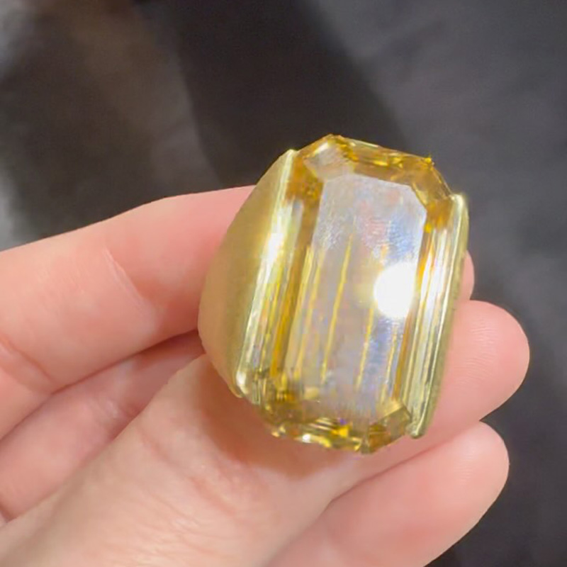 25ct Emerald Cut Yellow Sapphire Yellow Gold Sand-Blasted Handmade Men's Ring