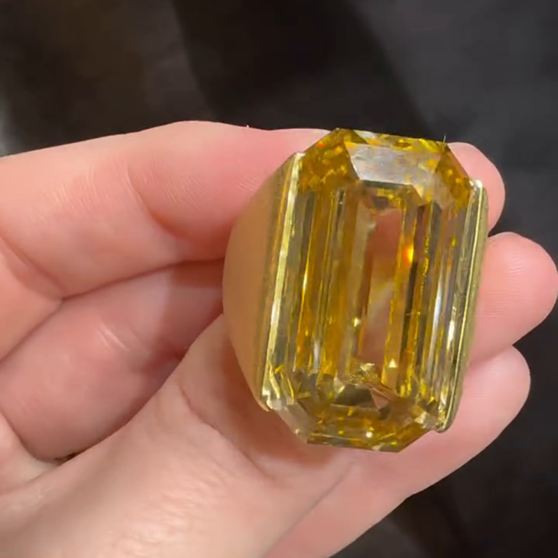 25ct Emerald Cut Yellow Sapphire Yellow Gold Sand-Blasted Handmade Men's Ring