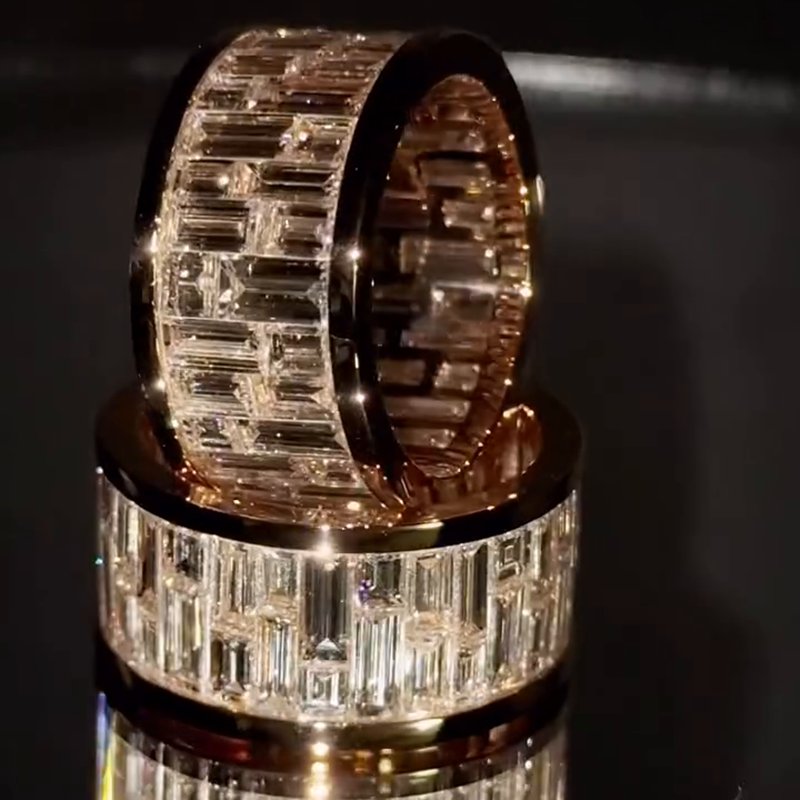 12ctw Baguette Cut White Sapphire Yellow Gold Handmade Men's Band