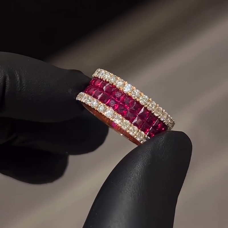 7ctw Princess Cut Ruby Invisible Set Rose Gold Eternity Band