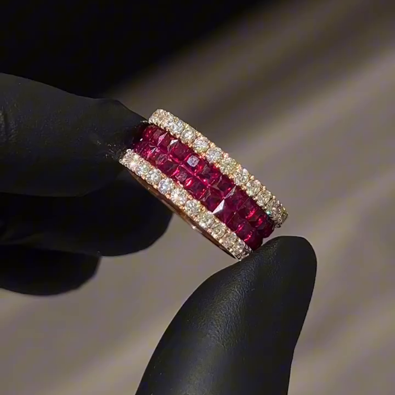 7ctw Princess Cut Ruby Invisible Set Rose Gold Eternity Band