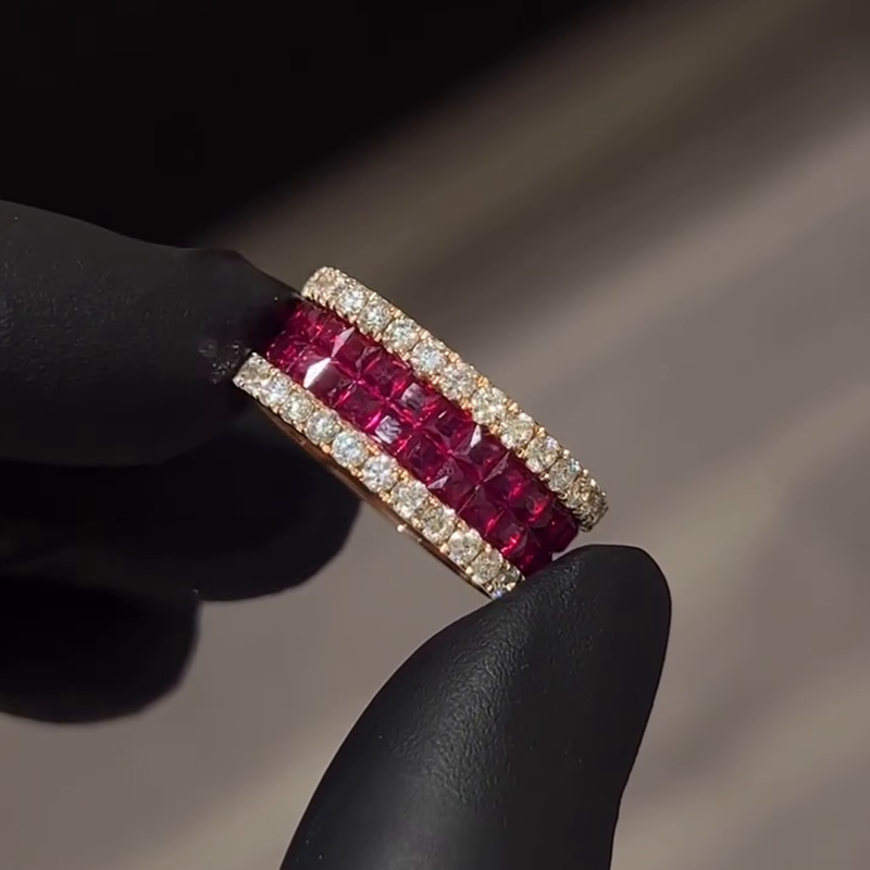 7ctw Princess Cut Ruby Invisible Set Rose Gold Eternity Band