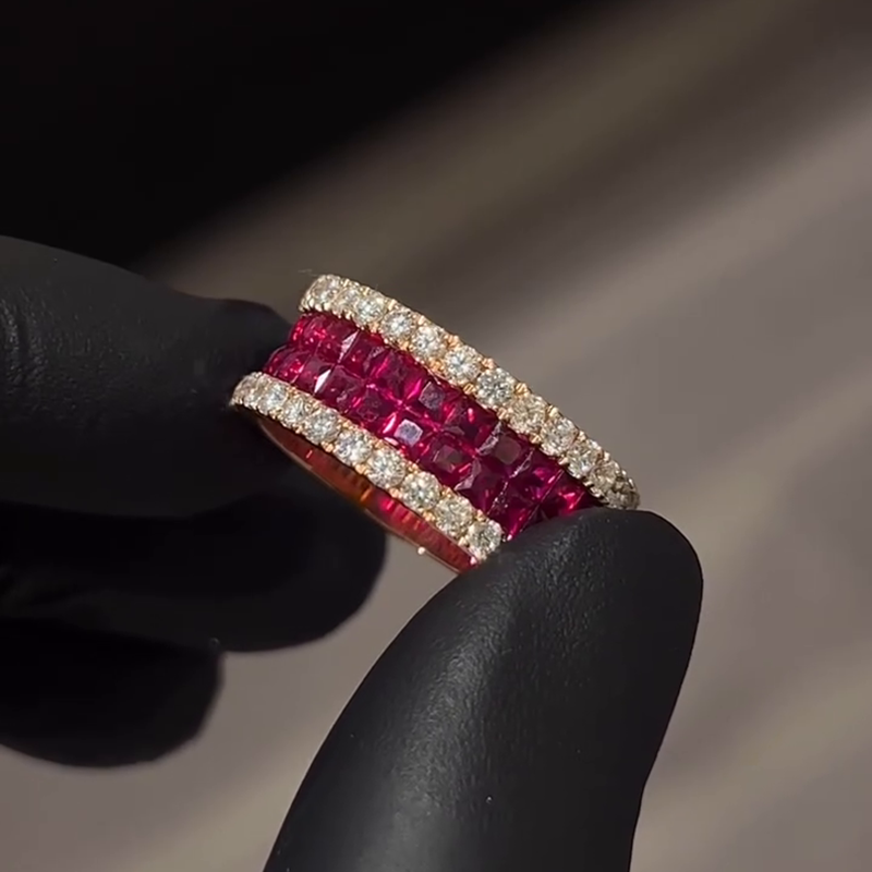 7ctw Princess Cut Ruby Invisible Set Rose Gold Eternity Band