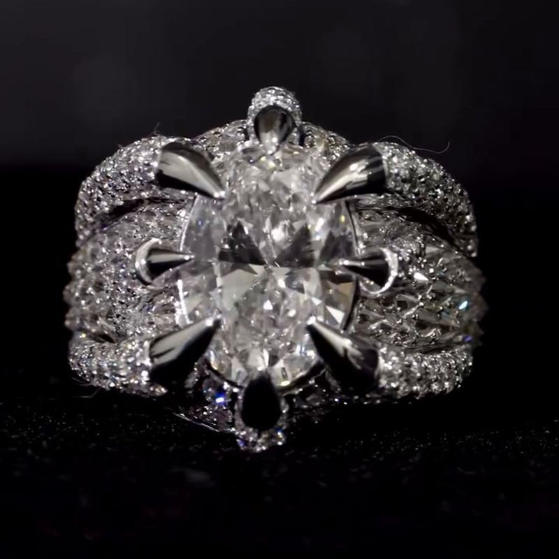 5ct Oval Cut White Sapphire Dragon Claw Handmade Men's Ring