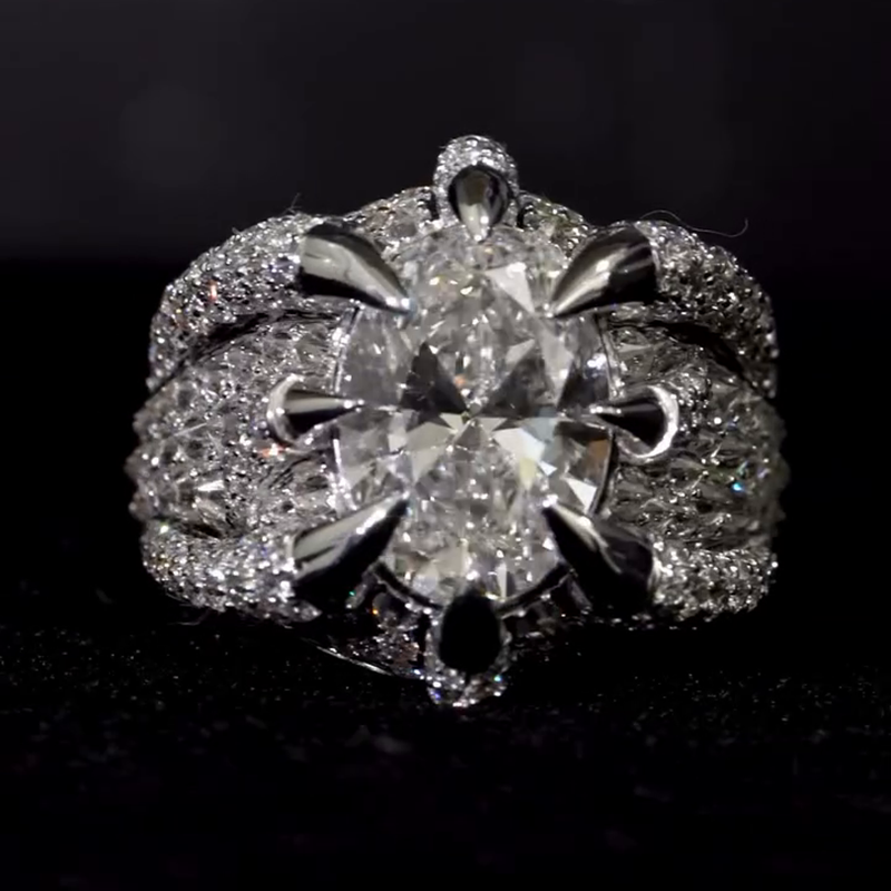 5ct Oval Cut White Sapphire Dragon Claw Handmade Men's Ring