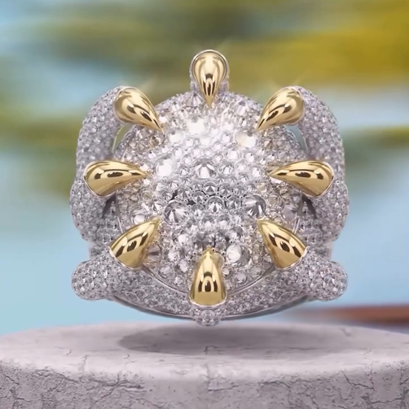 10ctw Round Cut White Sapphire Pave Set Two-Tone Dragon Claw Handmade Men's Ring