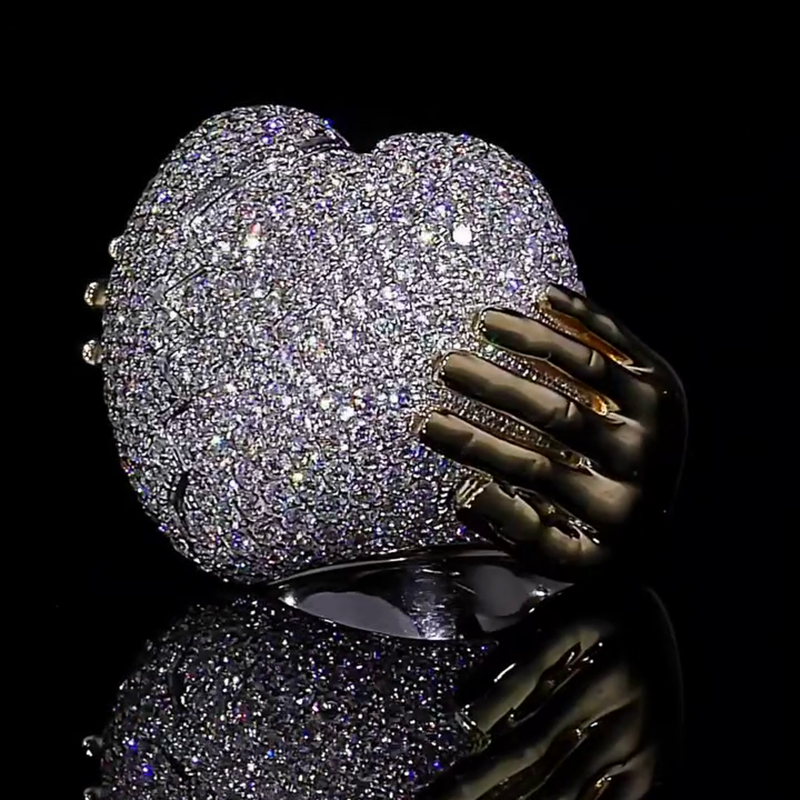 10ctw Round Cut White Sapphire Pave Set Two-Tone Handmade Men's Heart Ring