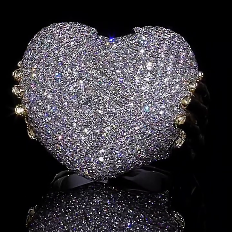 10ctw Round Cut White Sapphire Pave Set Two-Tone Handmade Men's Heart Ring