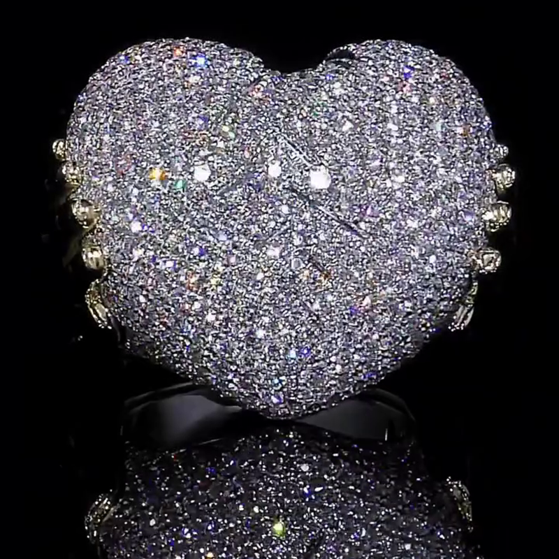 10ctw Round Cut White Sapphire Pave Set Two-Tone Handmade Men's Heart Ring