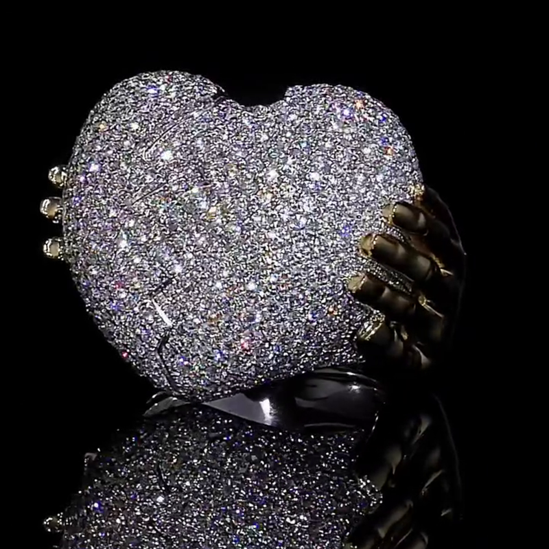 10ctw Round Cut White Sapphire Pave Set Two-Tone Handmade Men's Heart Ring