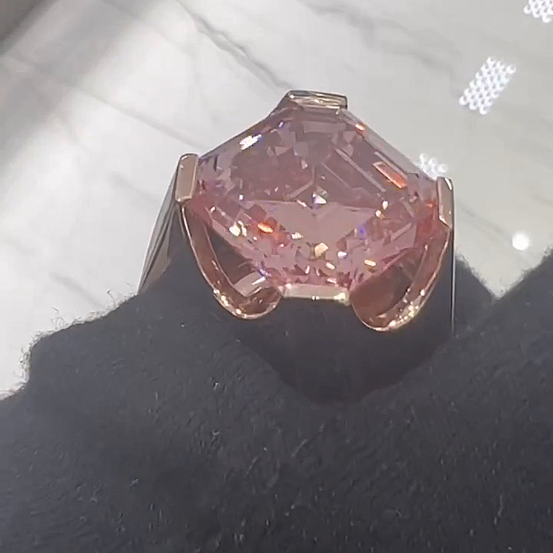 15ct Asscher Cut Pink Sapphire Minimalistic Yellow Gold Handmade Men's Ring