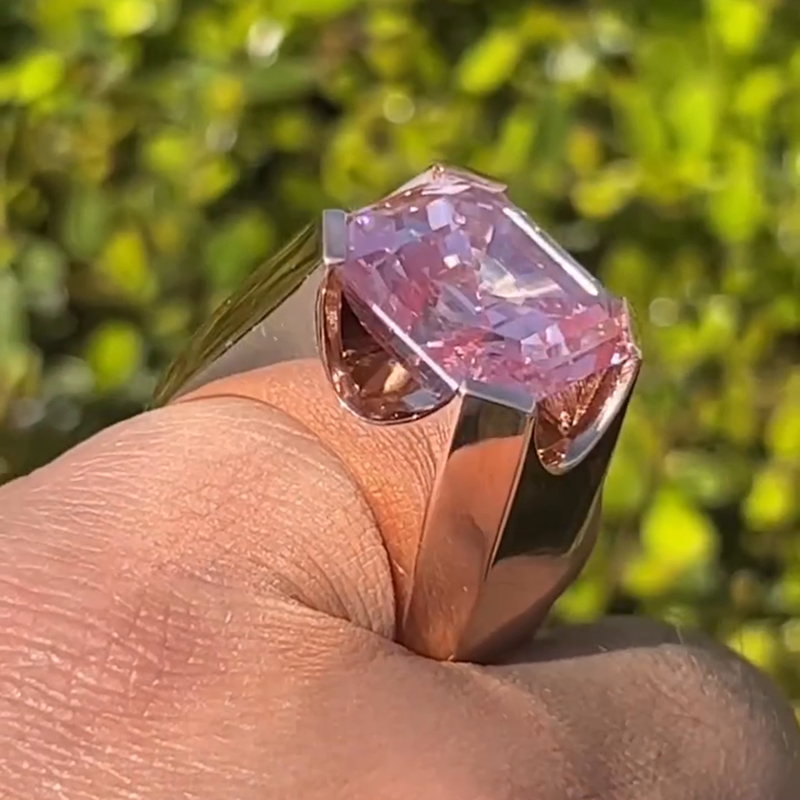 15ct Asscher Cut Pink Sapphire Minimalistic Yellow Gold Handmade Men's Ring