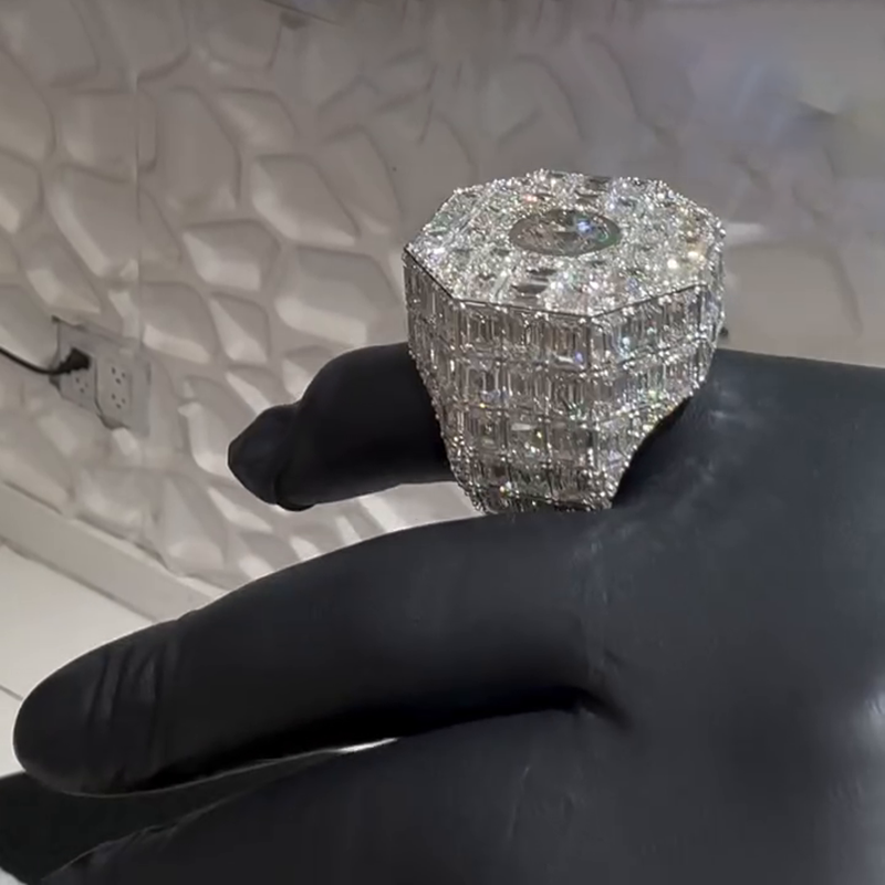 3ct Round Cut Center Stone With Emerald Cut Side Stones White Sapphire Luxury Handmade Men's Ring