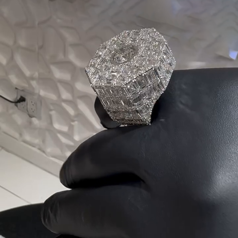 3ct Round Cut Center Stone With Emerald Cut Side Stones White Sapphire Luxury Handmade Men's Ring