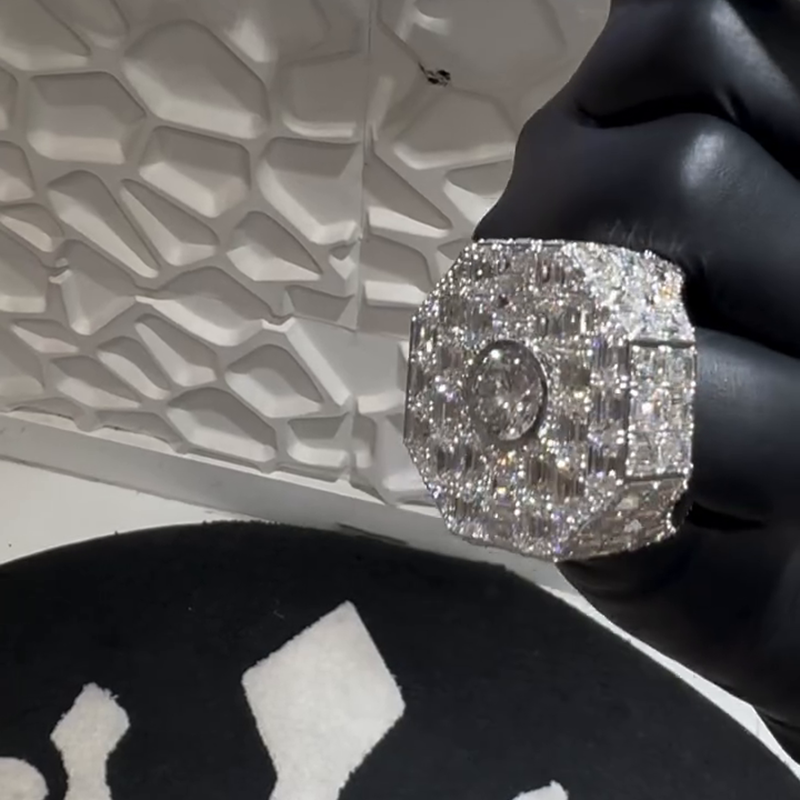 3ct Round Cut Center Stone With Emerald Cut Side Stones White Sapphire Luxury Handmade Men's Ring