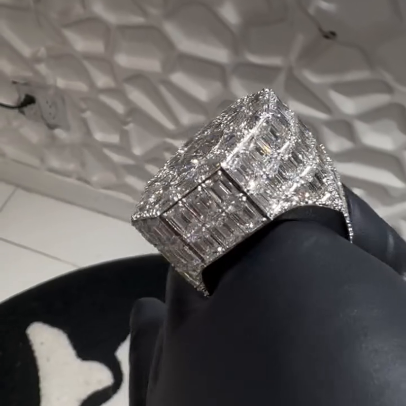 3ct Round Cut Center Stone With Emerald Cut Side Stones White Sapphire Luxury Handmade Men's Ring