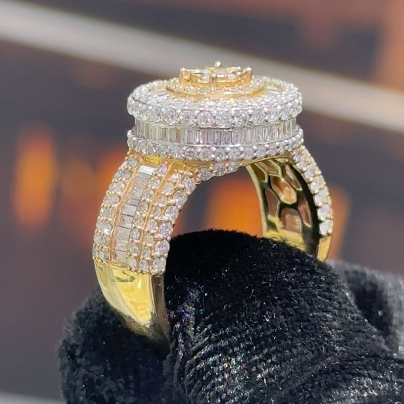 2.35ct Round Cut White Sapphire Center Stone With Baguette Cut Side Stones Two-Tone Handmade Men's Ring