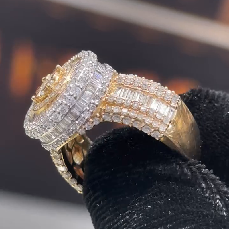 2.35ct Round Cut White Sapphire Center Stone With Baguette Cut Side Stones Two-Tone Handmade Men's Ring