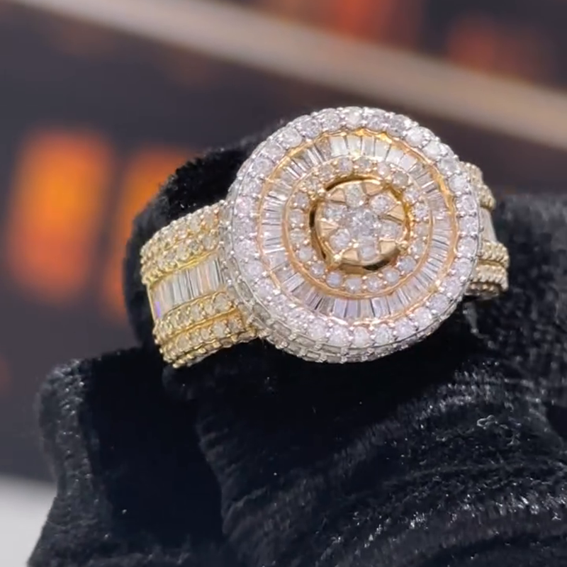 2.35ct Round Cut White Sapphire Center Stone With Baguette Cut Side Stones Two-Tone Handmade Men's Ring