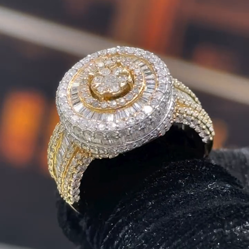 2.35ct Round Cut White Sapphire Center Stone With Baguette Cut Side Stones Two-Tone Handmade Men's Ring