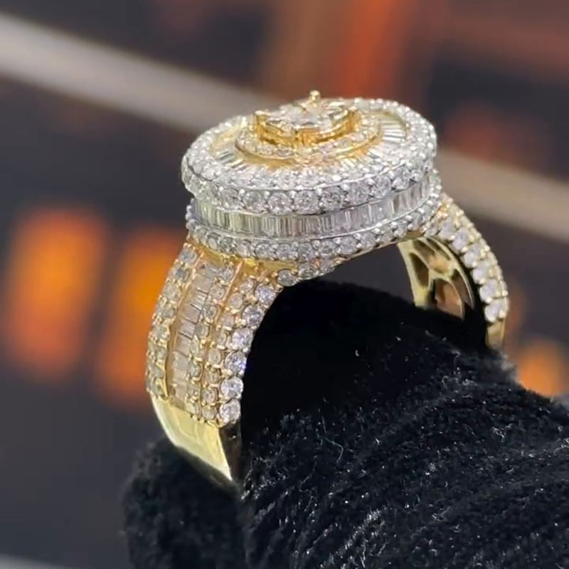 2.35ct Round Cut White Sapphire Center Stone With Baguette Cut Side Stones Two-Tone Handmade Men's Ring