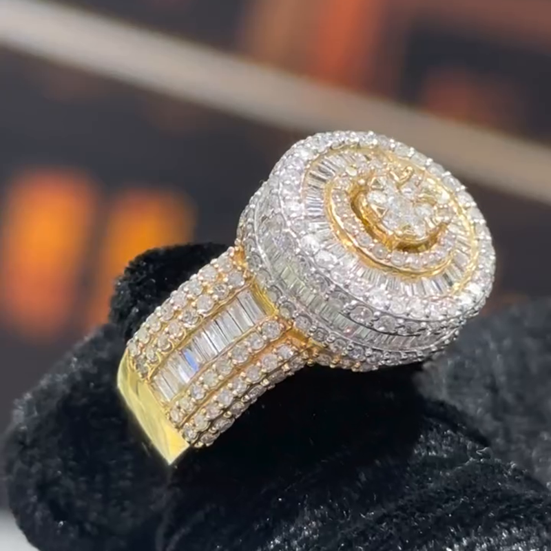 2.35ct Round Cut White Sapphire Center Stone With Baguette Cut Side Stones Two-Tone Handmade Men's Ring