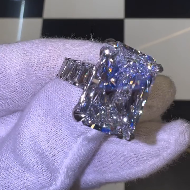 20ct Radiant Cut White Sapphire Half Eternity Handmade Sterling Silver Ring