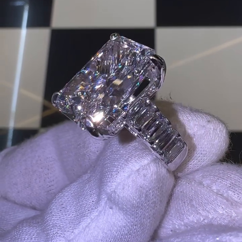 20ct Radiant Cut White Sapphire Half Eternity Handmade Sterling Silver Ring