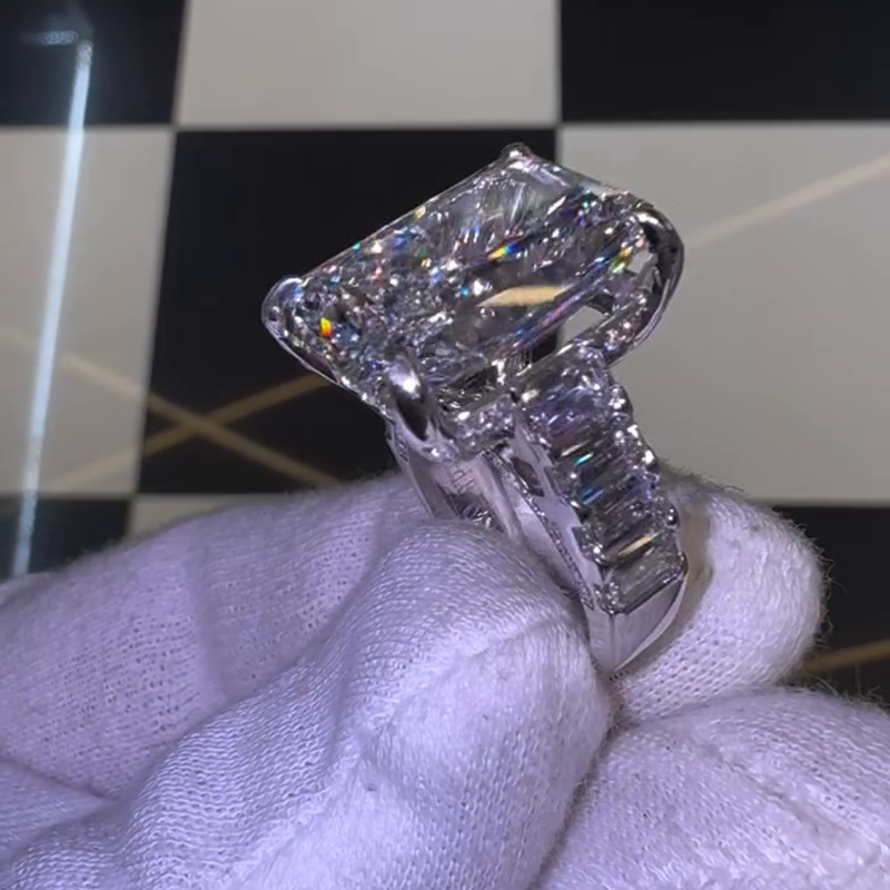 20ct Radiant Cut White Sapphire Half Eternity Handmade Sterling Silver Ring