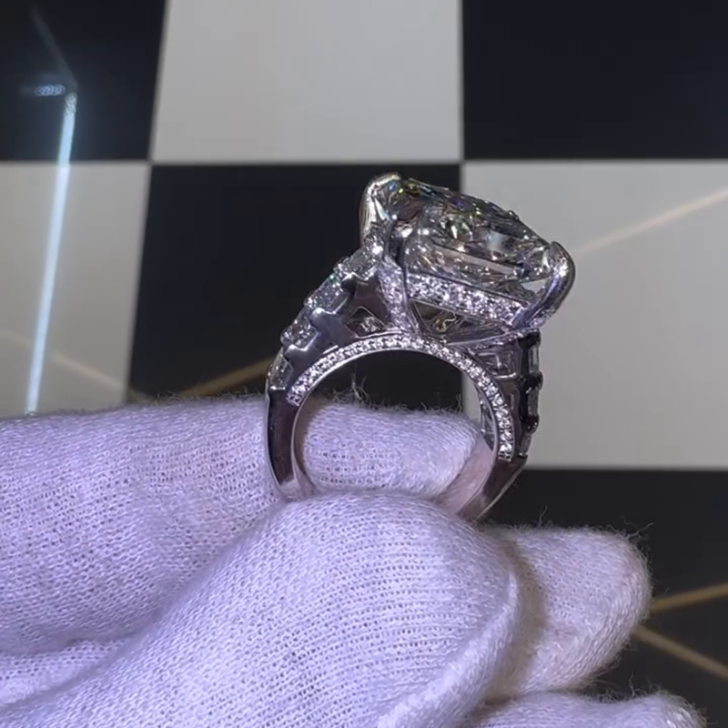 20ct Radiant Cut White Sapphire Half Eternity Handmade Sterling Silver Ring